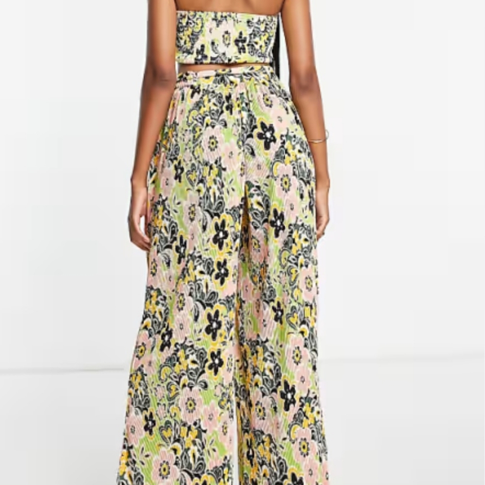 ASOS Topshop Tall 60s Floral Plisse Wide Leg Beach Pants Sz 0-2 Tall - Picture 11 of 11